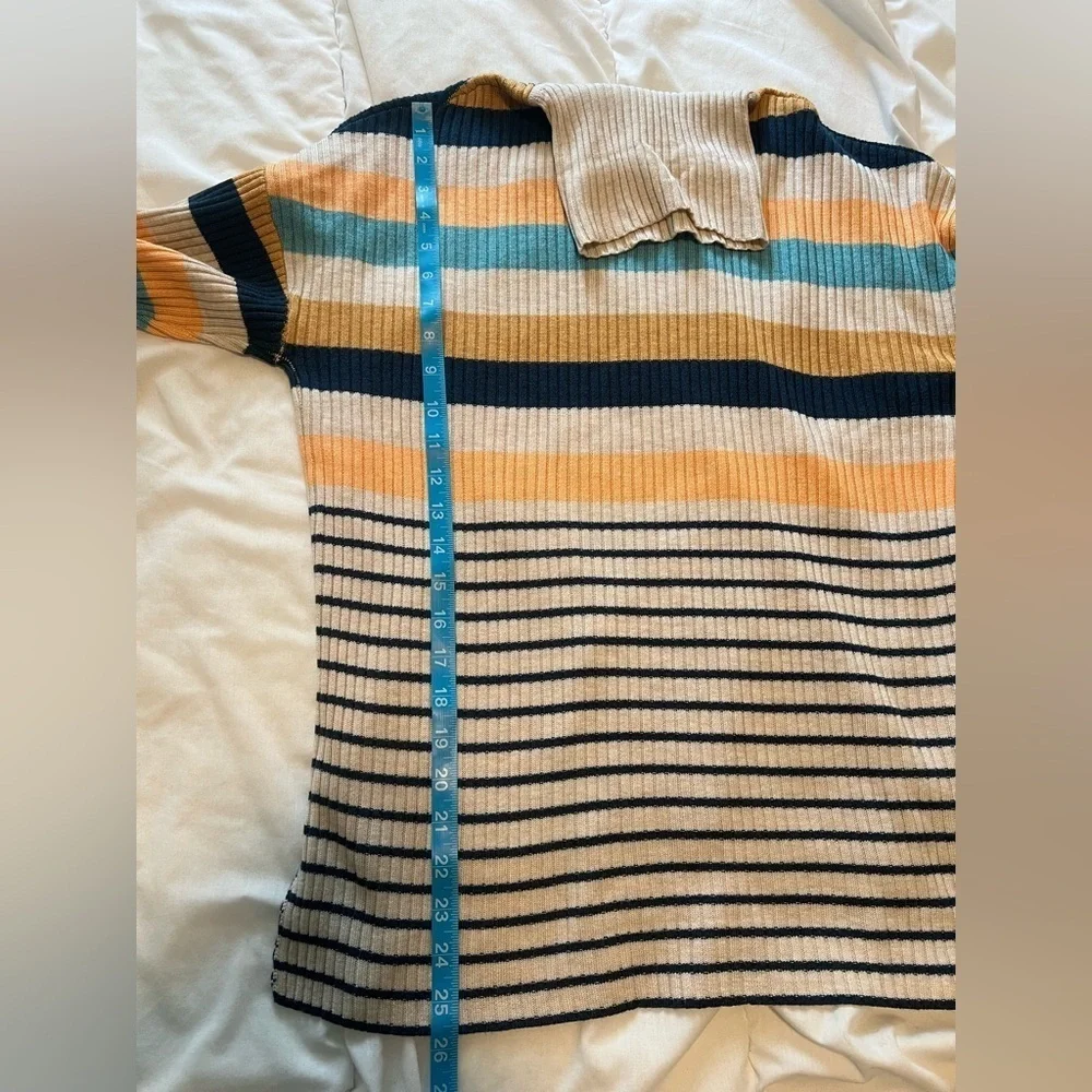 Kavu Pullover Stripped Turtleneck Sweater rib knit soft stretchy